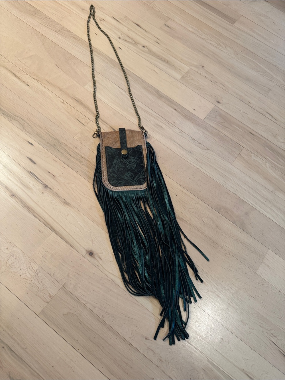 Western Leather Fringe Phone Crossbody Purse Bag-Chain Strap-Boho-Festival